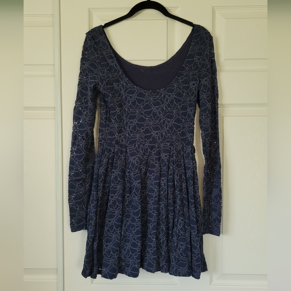 Free People Navy Rose Garden Long Sleeve Dress - Picture 3 of 4